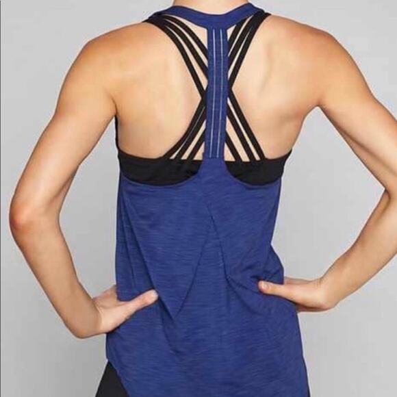 Athleta XSmall XS Incline Tank Top Racerback Power Of She Blue Spacedye Scoop - Picture 12 of 12